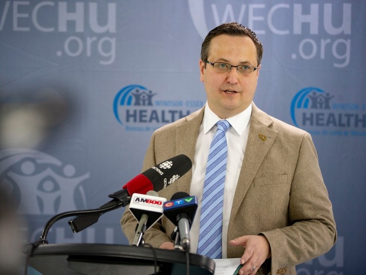  WINDSOR, ONT:. APRIL 11, 2023 – Irek Kusmierczyk, MP for Windsor-Tecumseh, speaks during a press event discussing the new Canadian Dental Care Plan, at the Windsor-Essex County Health Unit, on Tuesday, April 11, 2023.