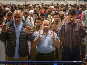 Hundreds of local Muslims gather for Eid prayers at the St. Denis Centre, on Friday, April 21, 2023.