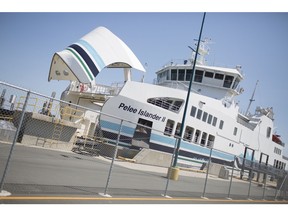 The Pelee Islander II sits docked at the Leamington Terminal due to fish flies in the engine water cooling system, Monday, July 1, 2019.