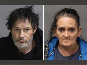 John Cribb, 47 (left), and Tara Nicholls, 49 (right), in images released by Windsor police. The pair are wanted as suspects in March 2023 bank fraud incidents.