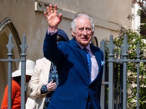 King Charles leaves after attending the Easter Mattins Service at St. George's Chapel at Windsor Castle in Berkshire, England, April 9, 2023.
