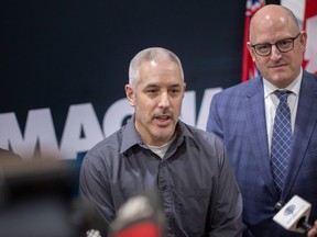 'Very significant.' Brian Alexander, general manager at Magna Windsor Modules, is joined by Windsor Mayor Drew Dilkens at a media event on Wednesday, April 5, 2023, celebrating a recent investment announcement.