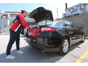 WINDSOR, ONT:. APRIL 7, 2023 -Windsor Spitfire captain Matthew Maggio loads his gear in his car at the WFCU Centre on Saturday, April 8, 2023.
