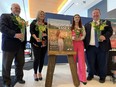 Devonshire Mall manager Chris Savard, LaSalle Mayor Crystal Meloche, Shelley Chappus from Colour Pop Florals in LaSalle, and Gordon Orr, CEO of Tourism Windsor Essex Pelee Island, hosted a media conference Thursday to unveil the region's new official visitor's guide.