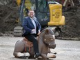 Windsor Ward 4 Coun. Mark McKenzie checks out new playground equipment being installed on Thursday, April 6, 2023, at the Willistead Park after a press conference.