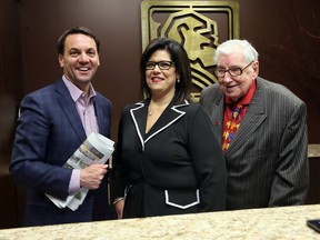 In this Nov. 23, 2016, file photo, Bob  Pedler, right, is shown with Ontario Real Estate Association CEO Tim Hudak and OREA director-at-large Anna Vozza at the Bob Pedler office in Windsor.