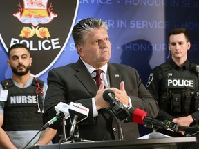 David Musyj, President/CEO of the Windsor Regional Hospital, speaks at a press conference on Thursday, May 4, 2023 at the Windsor Police downtown headquarters. A pilot program that will assist people struggling with substance use and addiction was announced by the two agencies.