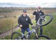 'Incredible response.' James Braakman, left, and Glyn Buck, both members of the Windsor-Essex Bike Community, are pictured at the location of the Libro Centre mountain bike trails in Amherstburg on Wednesday, May 3, 2023.