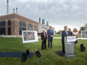 Brian Vaasjo, president and CEO of Capital Power,  speaks to the media during a press conference at the Windsor power plant, on Wednesday, Sept. 21, 2022.
