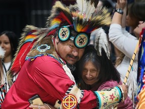 Traditional dancers are shown at the Second Annual Pow Wow at the University of Windsor Toldo Lancer Centre on Friday, May 12, 2023.