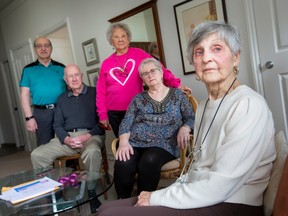 United voices. Frances Desjardins, 92, foreground, is joined by her fellow residents, from left, Gabe Rosati, 82, John Cooper, 86, Rita Drouillard, 90, and Elaine Johnson, 76, on Monday, April 17, 2023.