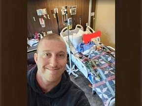 Bubba Pollock of London in a selfie pic taken in a palliative care room at Hotel-Dieu Grace Healthcare. The room's patient is the dying father of Britt Leroux, an online critic of Pollock.