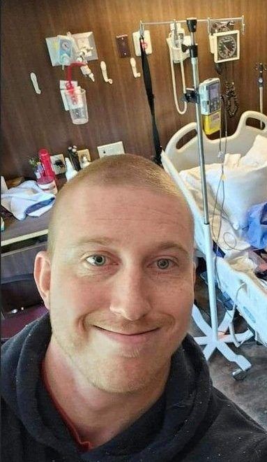  bubba pollock of london in a selfie pic apparently taken in a palliative care room at hotel-dieu grace healthcare in windsor, ontario. the patient in the room is andre leroux, father of britt leroux of windsor. britt leroux has been involved in online arguments with pollock over pollock’s protesting of pride events. leroux was shocked to see the selfie pic, and believes pollock did it as an intimidation tactic. the photo was originally posted by pollock in a facebook comment chain visible to leroux, and then further circulated by a sarnia lgbtq+ activist as a warning about pollock. andre leroux’s face has been obscured in the circulated pic for privacy reasons. (handout / windsor star)