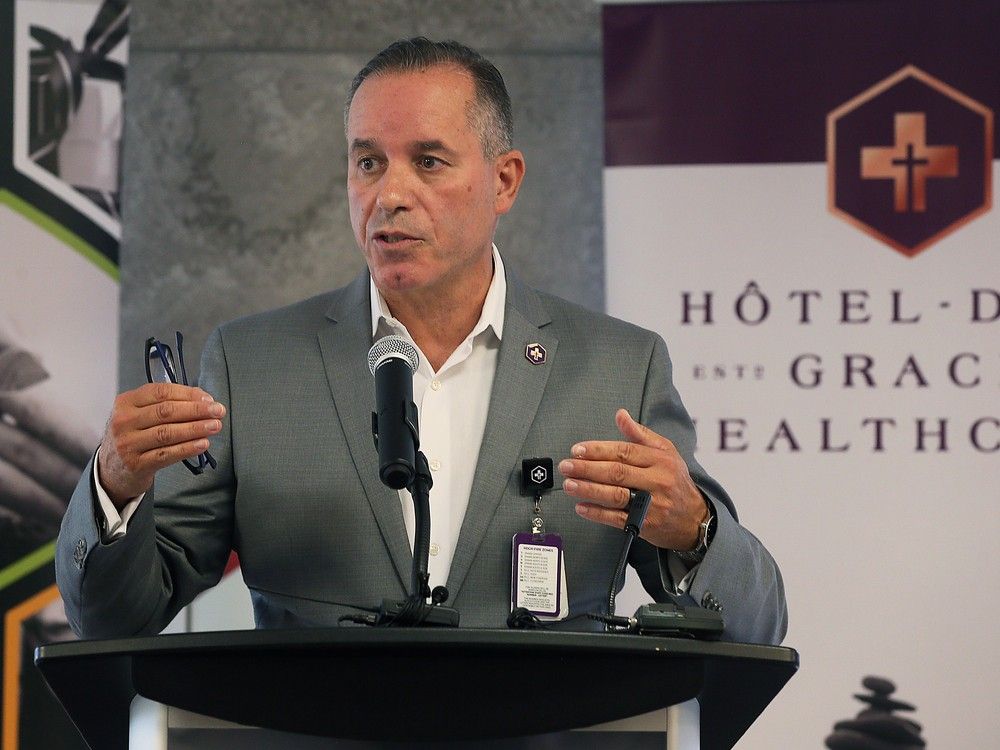'We want to do more.'  Bill Marra, president and CEO of Hotel-Dieu Grace Healthcare, speaks during a press conference at the hospital on Tuesday, June 27, 2023.