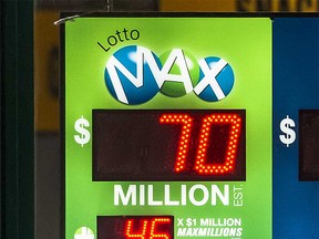 A Lotto MAX sign in Toronto in 2022.