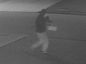 A surveillance camera image of a suspect in a break-in at a residence on Northfield Way in Tecumseh on the night of May 20, 2023.