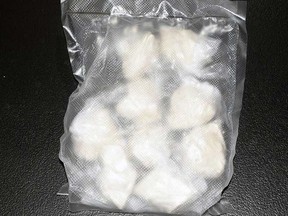 A bag of fentanyl in street-ready form, as seized by the Brantford Police Service in April 2022.