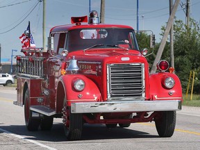 The fully restored '1959 Elcombe' fire truck, unveiled by the Windsor Professional Fire Fighters Association on July 19, 2023.