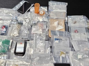 A photo of materials seized by OPP from a location on St. Jacques Street in Tecumseh on July 14, 2023.