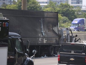 Two truckers were killed in a fiery crash in the eastbound lanes of Hwy. 401 at Brock Rd. in Pickering on June 20, 2023.