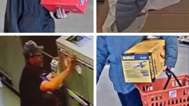 Surveillance camera images from various retail theft incidents in Windsor over the past year (2022-2023) are shown in these file photos.