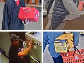 Surveillance camera images from various retail theft incidents in Windsor over the past year (2022-2023) are shown in these file photos.