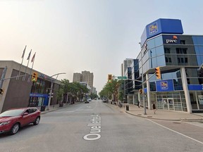 The BMO and RBC branches in the 200 block of Ouellette Avenue in downtown Windsor are shown in this Google Maps image.