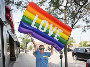 Wendi Nicholson, president of Windsor-Essex Pride Fest, shares a message on Ottawa Street on Aug. 8, 2023. Pride Fest events take place throughout the week, including the Pride Parade on Ottawa Street on Aug. 13.