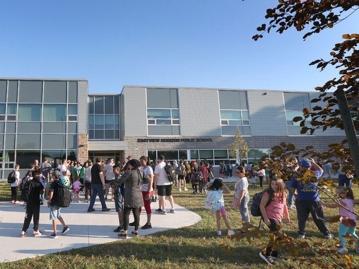  Students, parents and staff are shown at the new Eastview Horizon Public School in Forest Glade on Tuesday, September 5, 2023.