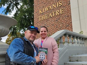 Chatham-Kent International Film Festival co-founders Rob Bellamy and Kristina Garant are shown outside the Kiwanis Theatre on Saturday. (Trevor Terfloth/The Daily News)