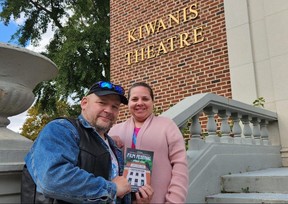 Chatham-Kent International Film Festival co-founders Rob Bellamy and Kristina Garant are shown outside the Kiwanis Theatre on Saturday. (Trevor Terfloth/The Daily News)