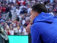 Blue Jays starter Jose Berrios looks on after being defeated by the Twins in Game 2 of the Wild Card Series at Target Field in Minneapolis, Wednesday, Oct. 4, 2023.