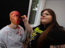 Natalie Worsley applies horror makeup