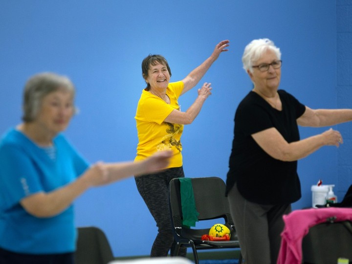  Seniors participate in an exercise class at Life After Fifty in Windsor on Monday, Oct. 30, 2023.