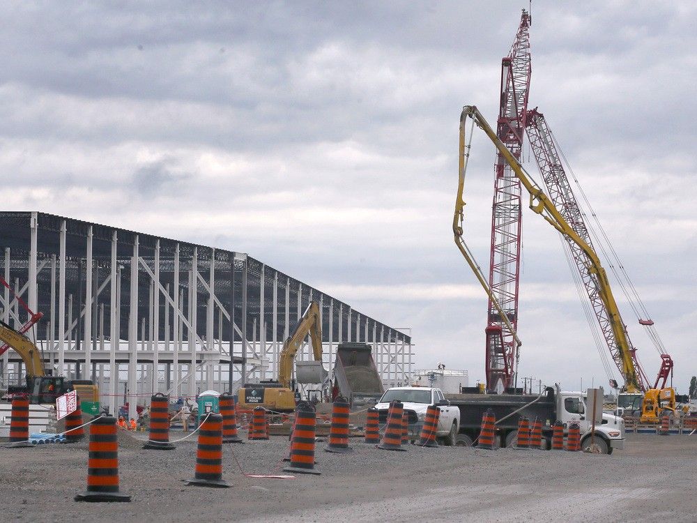 The NextStar battery plant construction site in Windsor is shown on Wednesday, November 8, 2023.