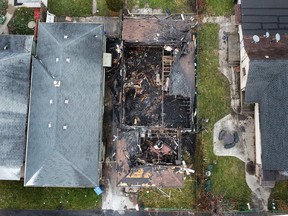 Aerial of destroyed house