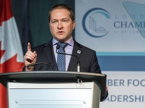 Mayor Josh Morgan speaks to 1,200 people gathered at RBC Place London for the annual state of the city address on Thursday, Jan. 25, 2024. (Derek Ruttan/The London Free Press)