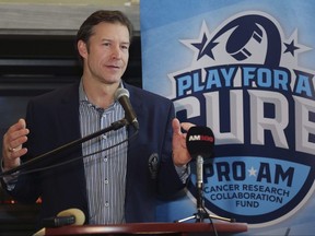 Former NHL player Todd Warriner speaks at a news conference on Monday, Dec. 10, 2018, for the Play for a Cure Pro-Am fundraising tournament. Warriner is in Germany having been recruited as head coach of the Hannover Indians. (Dan Janisse/Postmedia Network)