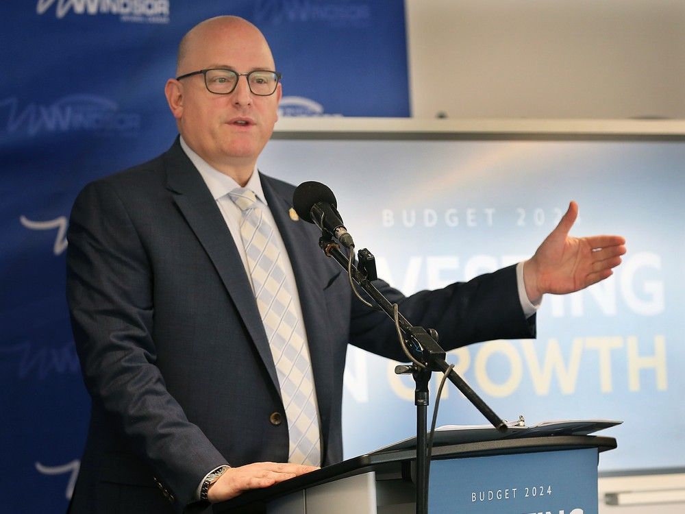 Mayor Drew Dilkens speaks during a press conference on Monday, January 8, 2024 where he tabled his proposed 2024 City of Windsor Budget.
