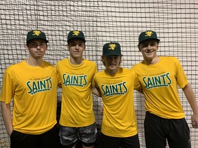 Jonas LeClair, left, Cameron Beale, Finn Russett and Mike Grondin are set to join the St. Clair Saints baseball team next season.