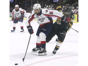 A second-round pick by the Windsor Spitfires in 2019, Pasquale Zito, left, is returning to the club after being acquired from North Bay on Tuesday.