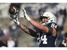 Penn State tight end Theo Johnson (84) is set to become the next player from Windsor to be selected in the NFL Draft.