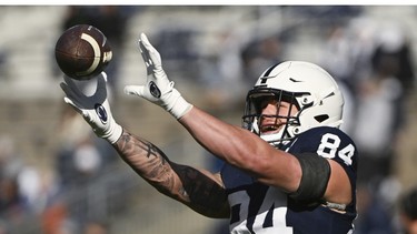 Penn State tight end Theo Johnson (84) is set to become the next player from Windsor to be selected in the NFL Draft.