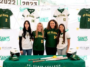 St. Clair Saints softball recruits Brooke Cameron, left, Kamryn Coombs, Ada Umerah and Danna Juarez hope to help the two-time defending OCAA champs reload next season.