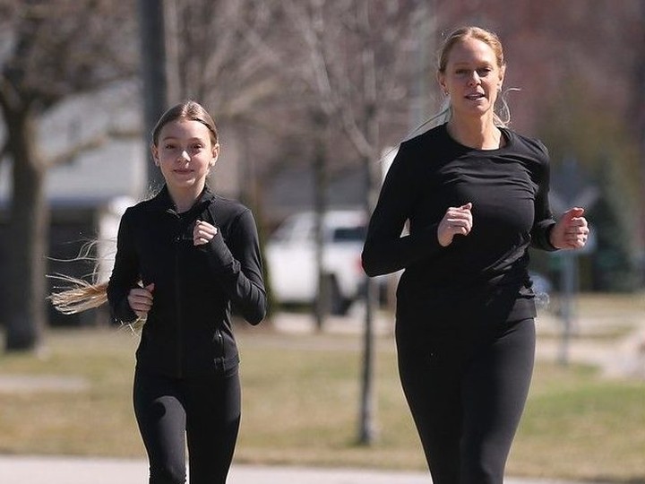  Teah Durocher, 11, and her mom Tara Cohoe are preparing to run a marathon together. They are shown in Belle River on March 11, 2024.