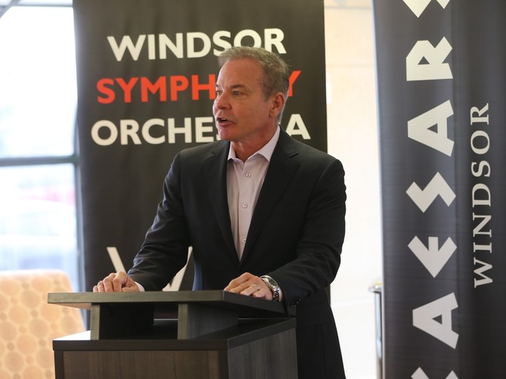  WINDSOR, ONT: MARCH 27, 2024. Caesars Windsor president Kevin Laforet speaks to residents of Chartwell Royal Marquis Retirement Residence on Wednesday, March 27, 2024, before a Music for Health performance by members of the Windsor Symphony Orchestra. Caesars Windsor Cares has donated $10,000 to the WSO program.