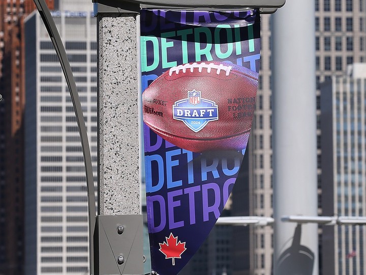  An NFL draft event street banner is shown in downtown Windsor on Monday, April 15, 2024.