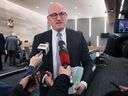 Windsor Mayor Drew Dilkens speaks to reporters at the conclusion of a city council meeting on March 18, 2024.