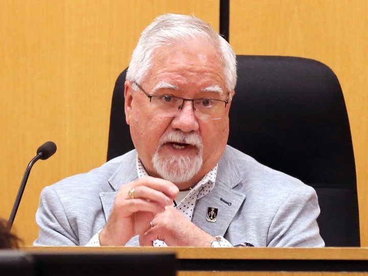  Superior Court Justice Paul Howard is shown during a mock murder trial hosted Monday, April 15, 2024, by the Ontario Justice Education Network.
