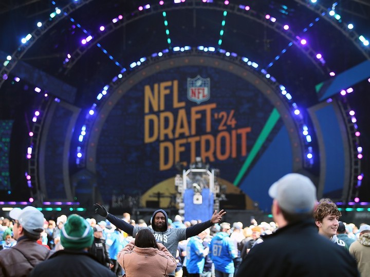  Fans began crowding in front of the main stage of the NFL 2024 Draft in downtown Detroit on the morning of Thursday, April 25, 2024, hours ahead of the start of the three-day show getting underway.